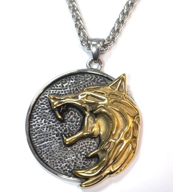 Кулон Геральта медальйон 3D Відьмак (The Witcher Geralt) з нержавіючої сталі з рунами (золотий вовк) Кулон Геральта медальйон 3D Відьмак (The Witcher Geralt) з нержавіючої сталі з рунами (золотий вовк)