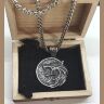 Кулон Геральта медальйон 3D Відьмак (The Witcher) з нержавіючої сталі + деревяний бокс №2